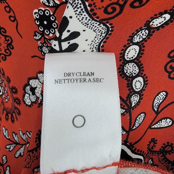 A.L.C. Dress Womens 0 Orange Black White Floral Silk Short Sleeve Mini Zip Back - Picture 9 of 11